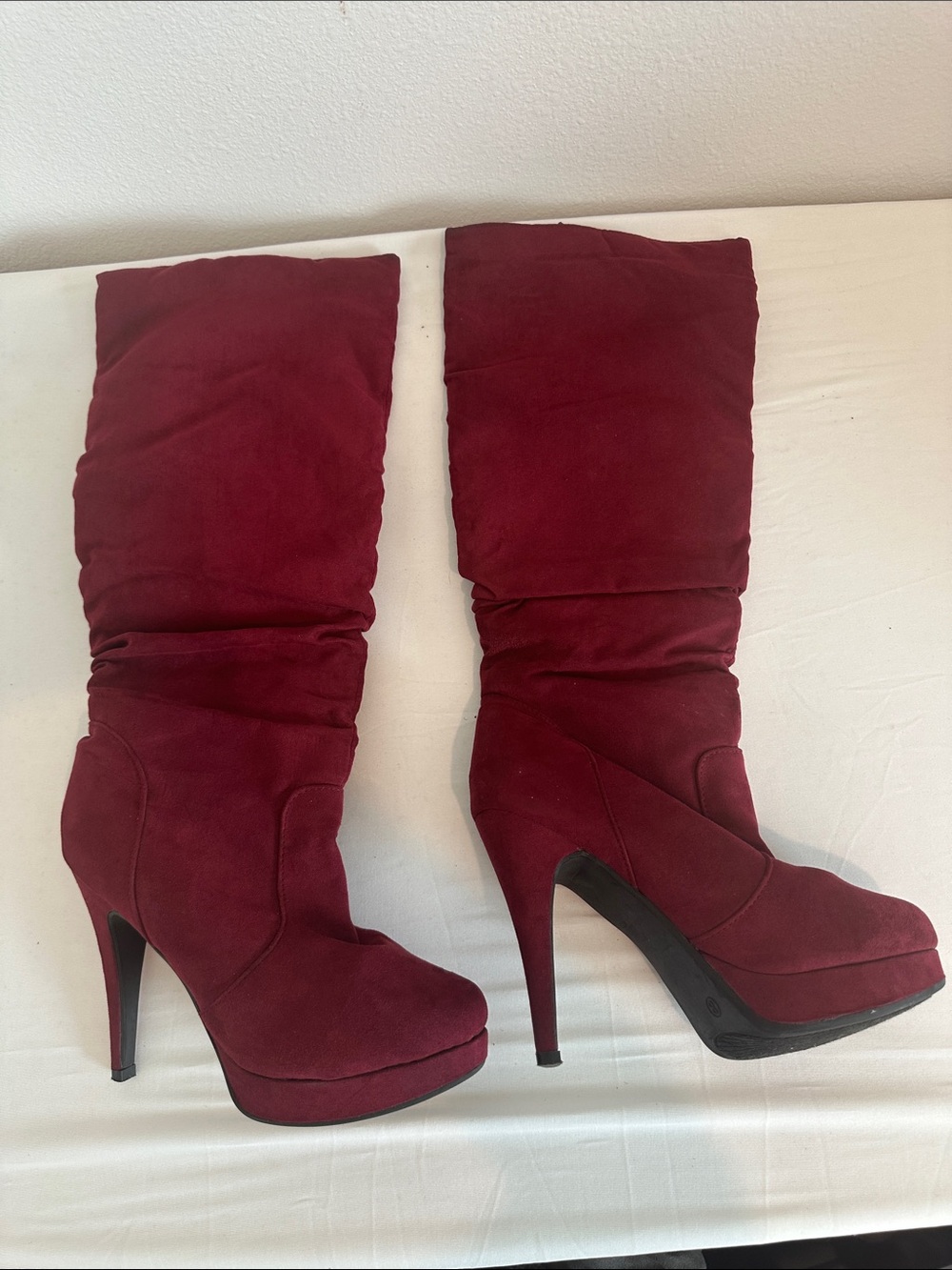 Source Unknown Burgundy Slouch Knee High Platform Stiletto Boots